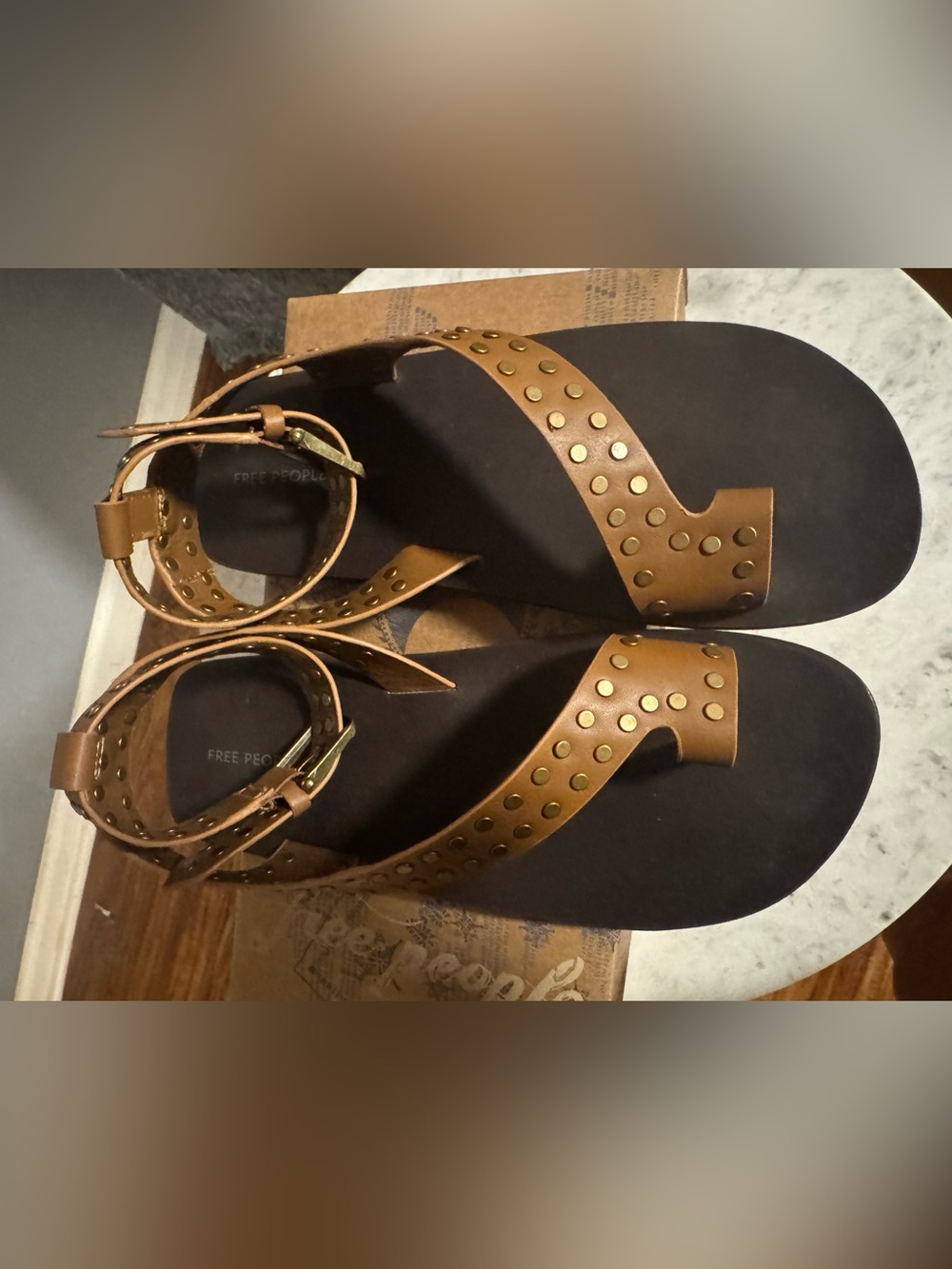 Free People Brown Studded Ankle-Strap Sandals - Picture 2 of 5